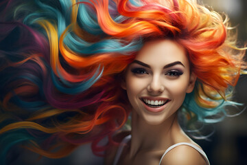 Farbenvielfalt der Schönheit: Porträt einer schönen Frau mit buntem Haar für individuellen Stil
