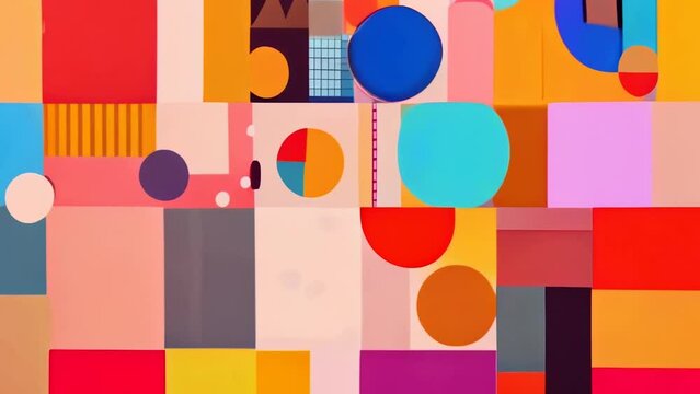 Animation of colorful background with circles and squares