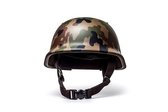 Military helmet with camouflage pattern isolated on white background with clipping path.