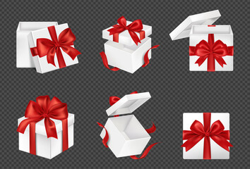 Realistic gift box collection on transparent background