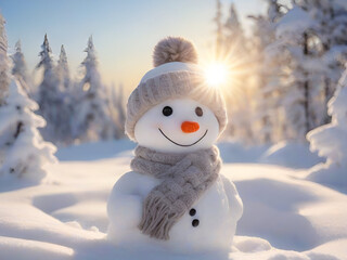 Obraz premium Cute snowman in winter and new year