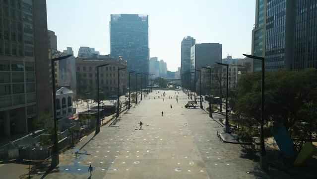 Sao Paulo Brazil. Anhangabau Valley at downtown Sao Paulo Brazil. Stunning landscape of historic centre of city. Medieval buildings and viaducts of historic center of Sao Paulo. Travel destinations.
