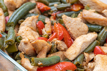 Chicken asian salad .Grilled salad with zucchini, eggplant, onion, pepper and tomato