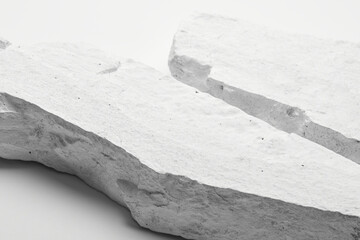 Flat stone pedestal, white template, banner background. Minimalism concept, empty podium display product, presentation scene.