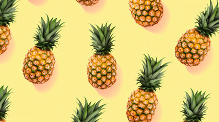 Colorful seamless fruit pattern of fresh whole pineapple
