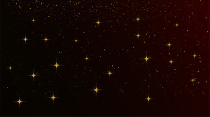 golden particles with shiny stars on dark background.