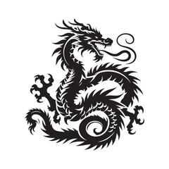 Dragon Silhouette - Mystical Serpent in Striking Shadows, Elegantly Capturing the Enchantment of Fantasy Realms - Dragon black vector
