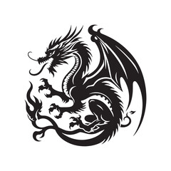 Dragon Silhouette - Magical Creature of Fantasy in Intricate Black Form, Perfect for Enchanting Design Concepts - Dragon black vector
