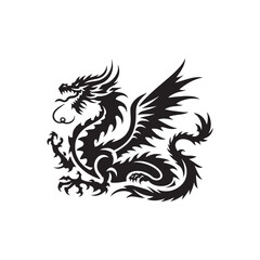 Dragon Silhouette - Winged Fantasy Creature in Bold Black Form, Perfect for Symbolic and Mythological Art - Dragon black vector

