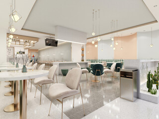 3d render of bakery cafe restaurant