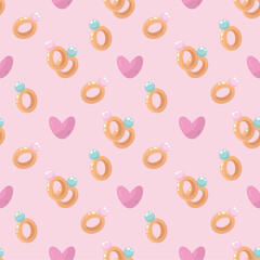 Valentines day seamless pattern with rings and heart