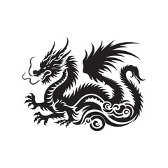 Dragon Silhouette - Winged Serpent Coiled in Dramatic Shadows, Elegantly Capturing the Magic of Mythical Creatures - Dragon black vector
