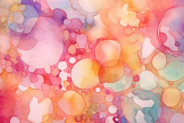 Watercolor multicolored abstract background with bubbles.