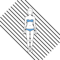 Attractive slim adult woman in open blue swimsuit