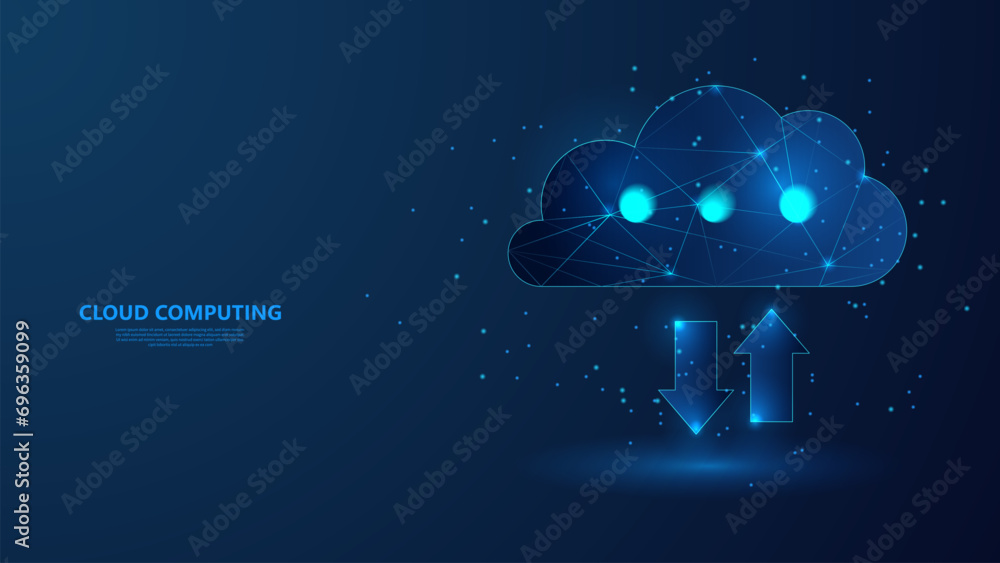 Poster Cloud computing technology concept. Cloud storage data. Low poly wireframe style technology background.