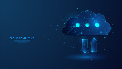 Cloud computing technology concept. Cloud storage data. Low poly wireframe style technology background. - obrazy, fototapety, plakaty
