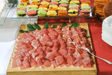 close-up of a buffet with appetizers - finger food - top view