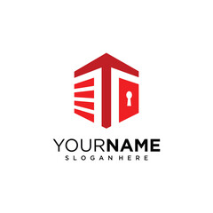 Self storage logo design template with letter T