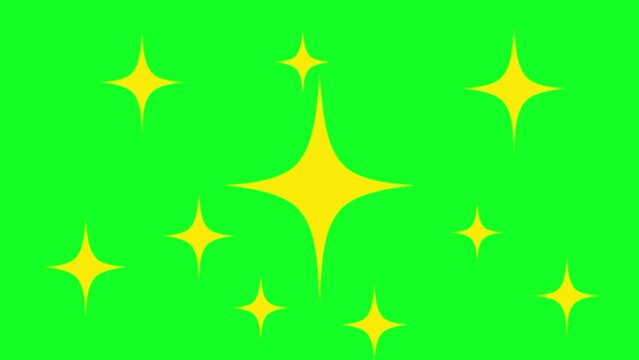 Animation of twinkling stars on green screen background. Shining star video. Festive or holiday decorations twinkle.