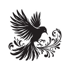 bird silhouette: Celestial Sunbirds, Lunar Flight, and Astral Avian Beauty in Ethereal Silhouettes - Minimallest bird black vector
