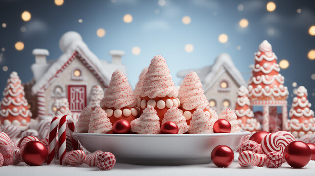 sweetness for a New Year's Christmas fairy tale. Wallpaper background picture illustration food table design