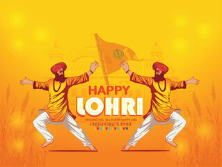Punjabi festival lohri celebration bonfire background. Vector illustration - obrazy, fototapety, plakaty