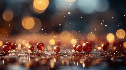 Fototapeta na wymiar Celebrate Winter's Magic with an Enchanting Holiday Colorful with Bokeh Shiny Glitters Golden Balls on a Red-Silver Backdrop, Creating a Joyful and Festive Atmosphere Background