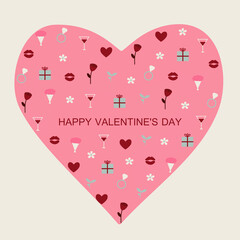 Pink heart shape with simple colourful romantic element pattern for valentine's day greeting card.