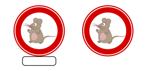 Mouse with big moustache in red road sign with text on white background - vector