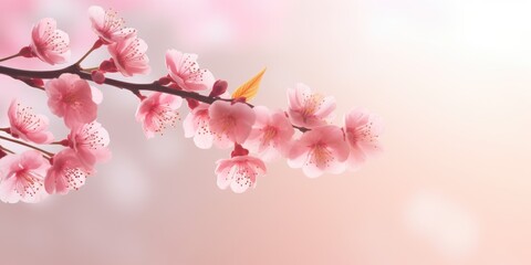 Beautiful nature spring background with a branch of blooming sakura. Copy space for text