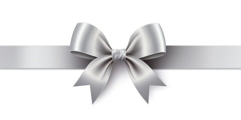 A silver ribbon with a bow on a white background. Photorealistic clipart on white background.