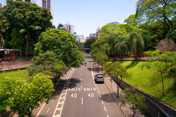 a car on the roadway with several lanes in Brazil, Porto Alegre