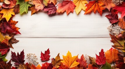 Naklejka na ściany i meble Autumnal Charm: Decorative Frame with Beautiful Fall Leaves Border