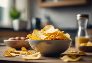 Gusto Irresistibile- Ciotola di Patatine su Tavolo da Cucina III