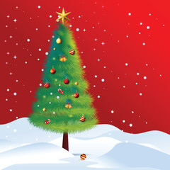 Free Vector Decorate Christmas Tree with red Background