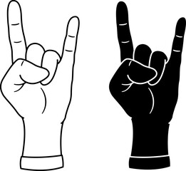 Hand Gesture Icons Showing Rock Symbols. Gesture of Rock Fans. Vector Musical Illustration