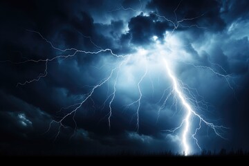 Electric lightning flash in a dark, stormy sky