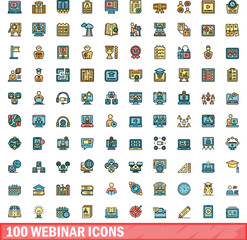 100 webinar icons set. Color line set of webinar vector icons thin line color flat on white