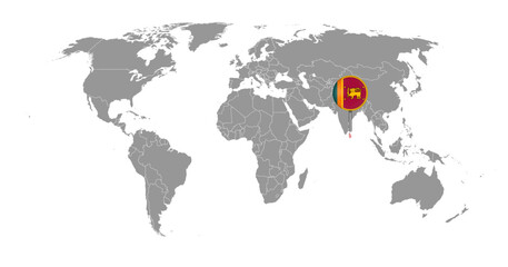Pin map with Sri Lanka flag on world map. Vector illustration.