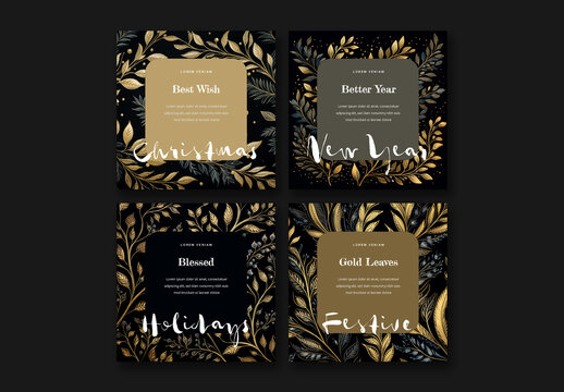 Luxury Festive Social Media Layouts With Gold Leaves Pattern and Generative ai