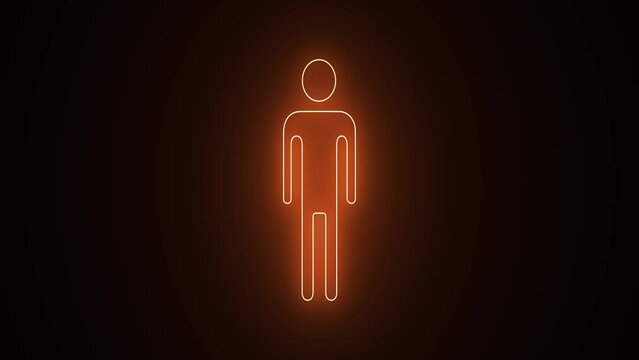 Neon Toilet sign animation. Pointer to the toilet or bathroom icon animation. male gender neon sign. WC toilet sign neon light 4k motion graphics.