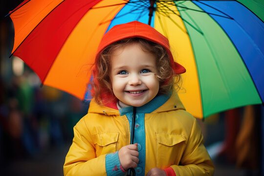 a small child is holding an umbrella