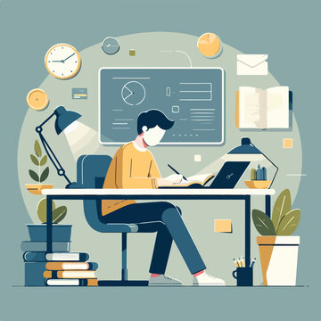illustration of a designer working in the office. flat and minimalist design