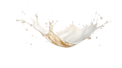 Spilled milk splash isolated on transparent white background