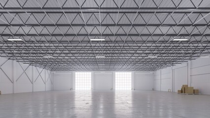 3D render of empty exhibition space. backdrop for exhibitions and events.Interior of empty warehouse