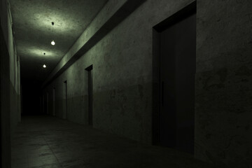 3d old abandoned building.old dark scary corridor	