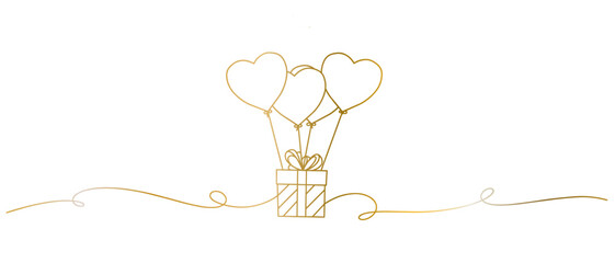 Gift box valentine line art style with transparent background 
