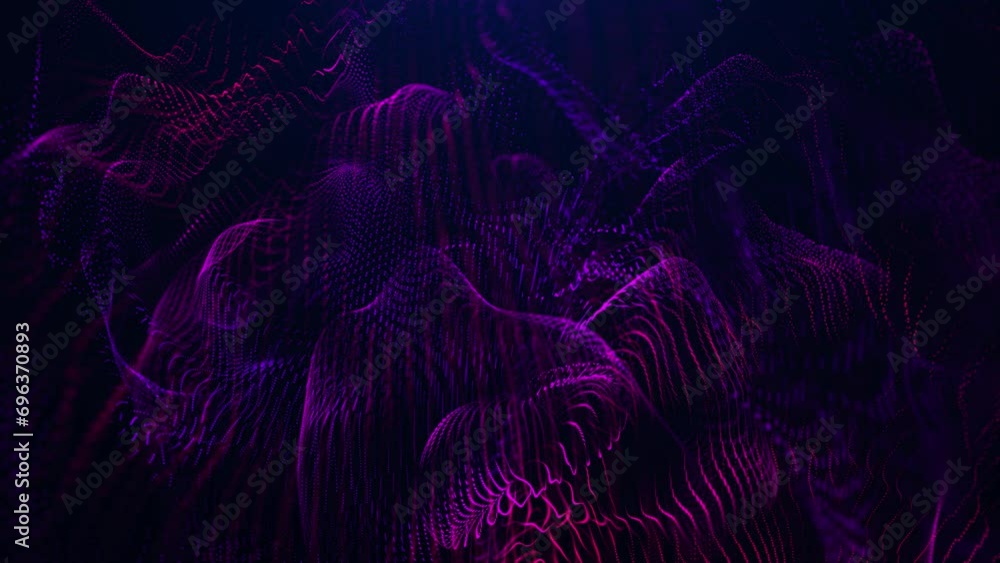 Aufkleber abstract background with wavy shape particles, digital purple waves. seamless loop 4k video