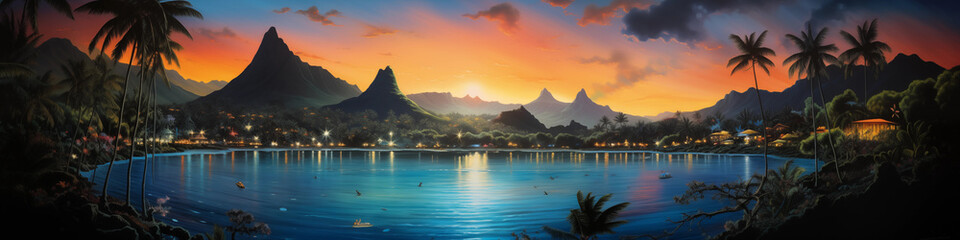 Tropical Serenity: Twilight Glow over Peaceful Lagoon