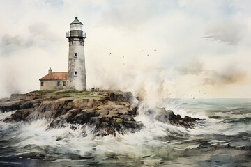 Obraz premium Watercolor vintage lighthouse